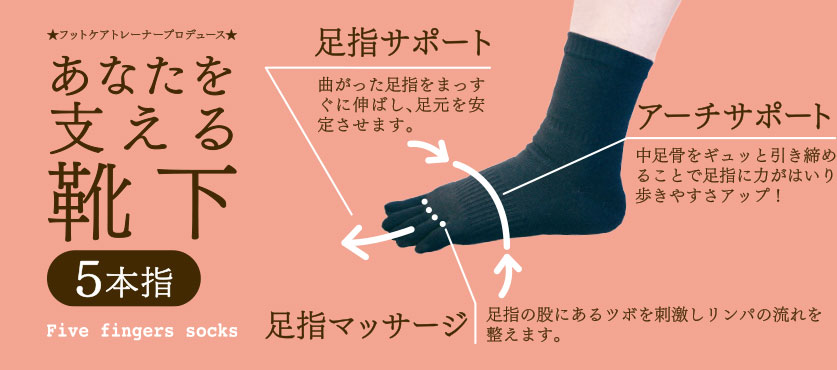 足と身体の健康工房 フットケアトレーナープロデュース「あなたを支える靴下５本指」